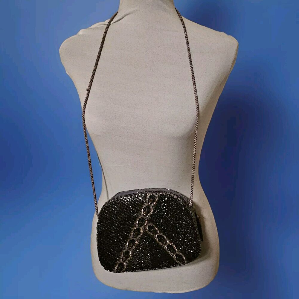 Vintage Delill Bronze Brown Beaded Purse Handbag Evening Bag Crossbody Clutch